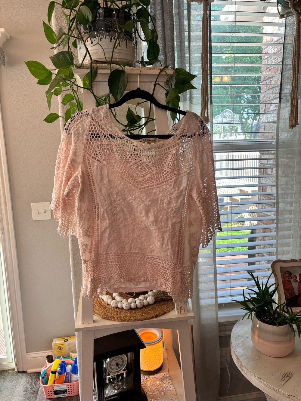 Democracy Light Pink Crochet Lace Blouse